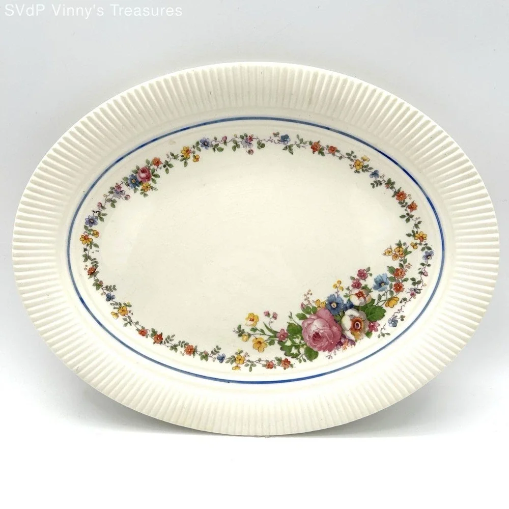 Salem China Co Victory Oval Platter Floral Rose Cream Vintage 11 Inch